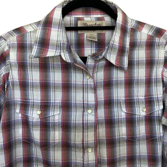 Wrancher by Wrangler Women's Purple Plaid Pearl Snap Western Shirt Size Large - Picture 2 of 4